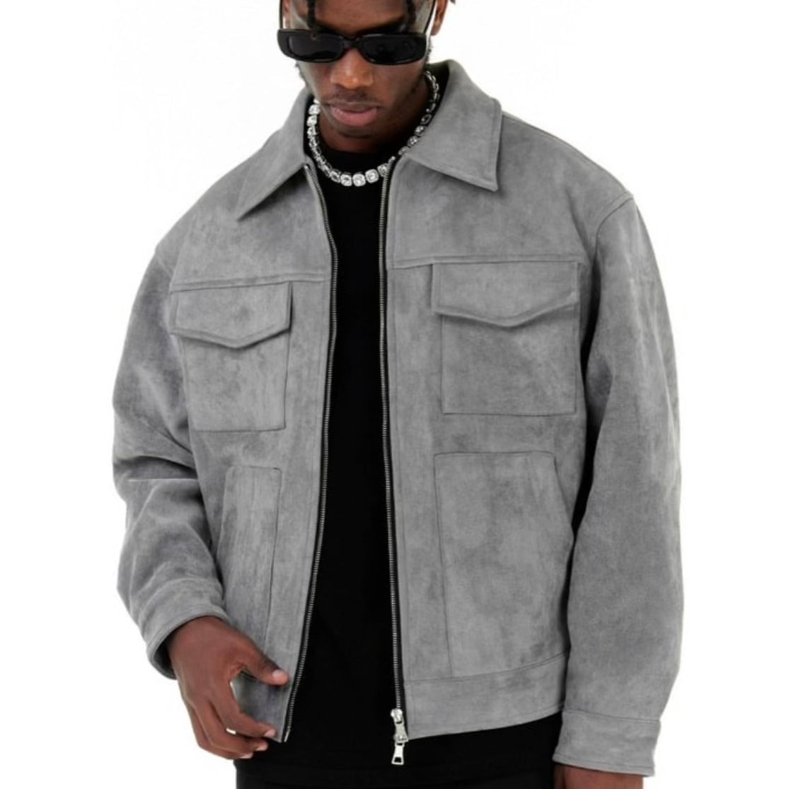 Oblivis Suede Bomber Jacket - Grey