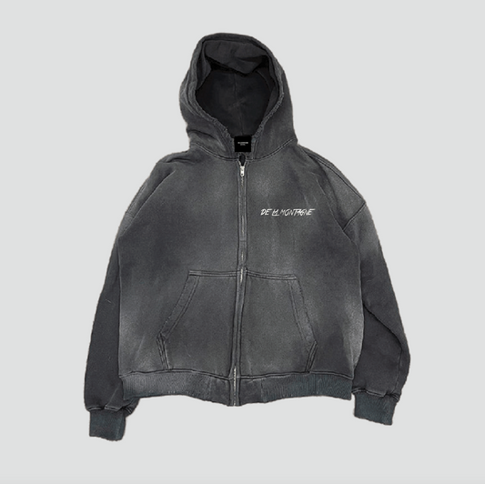 Distressed Logo Zip-Up Hoodie - Vintage